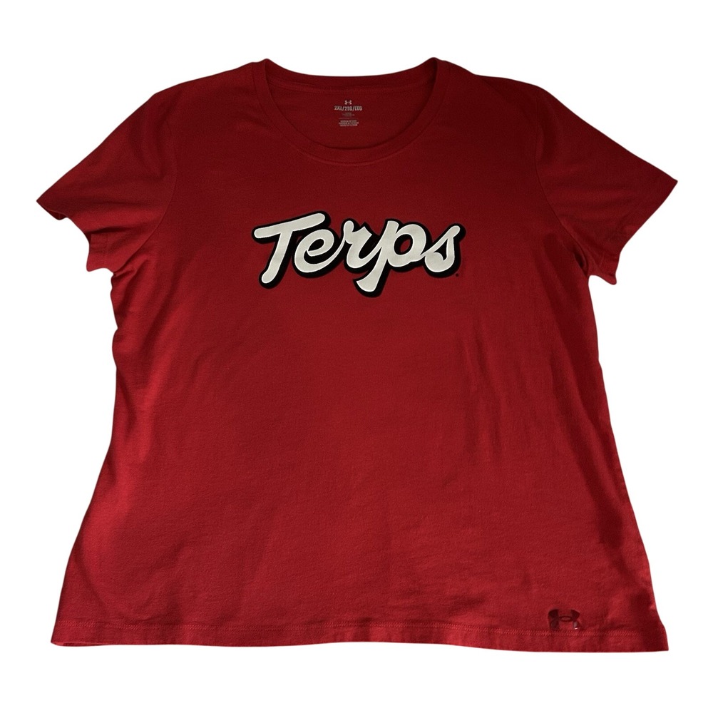 Maryland Terps Tshirt Plus 2XL Red Under Armour Loose Fit NCAA Terrapins Fanwear